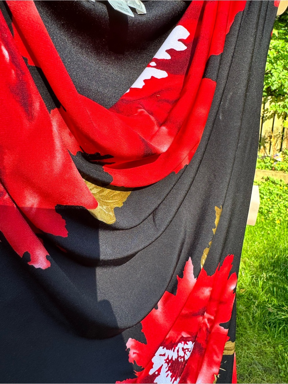 Dress Barn Black Midi Dress with Red Floral Print - Picture 4 of 7